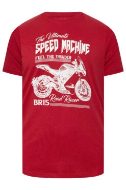 BadRhino Big & Tall Red 'Speed Machine' Motorcycle Print Short Sleeve T-Shirt 5 BadRhino Big & Tall Red 'Speed Machine' Motorcycle Print Short Sleeve T-Shirt -Menswear Mode Sales Store 55344c02 1878 43 207955 X