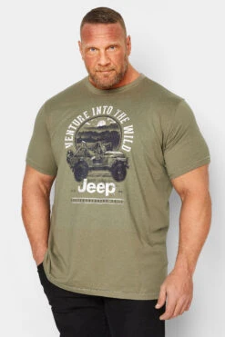 D555 Big & Tall Khaki Green Official Jeep Car Printed T-Shirt