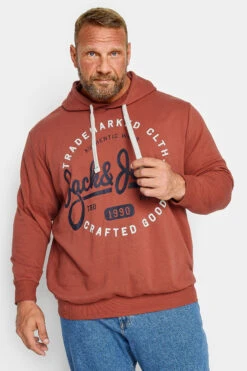 JACK & JONES Big & Tall Red Hooded Logo Print Sweatshirt