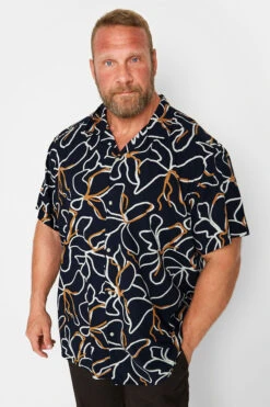 JACK & JONES PREMIUM Big & Tall Black Tropical Print Short Sleeve Shirt