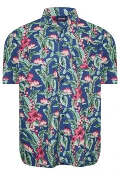 ESPIONAGE Big & Tall Navy Blue Hawaiian Shirt 5 ESPIONAGE Big & Tall Navy Blue Hawaiian Shirt -Menswear Mode Sales Store 5818a4c8 d75a 49 207785 X
