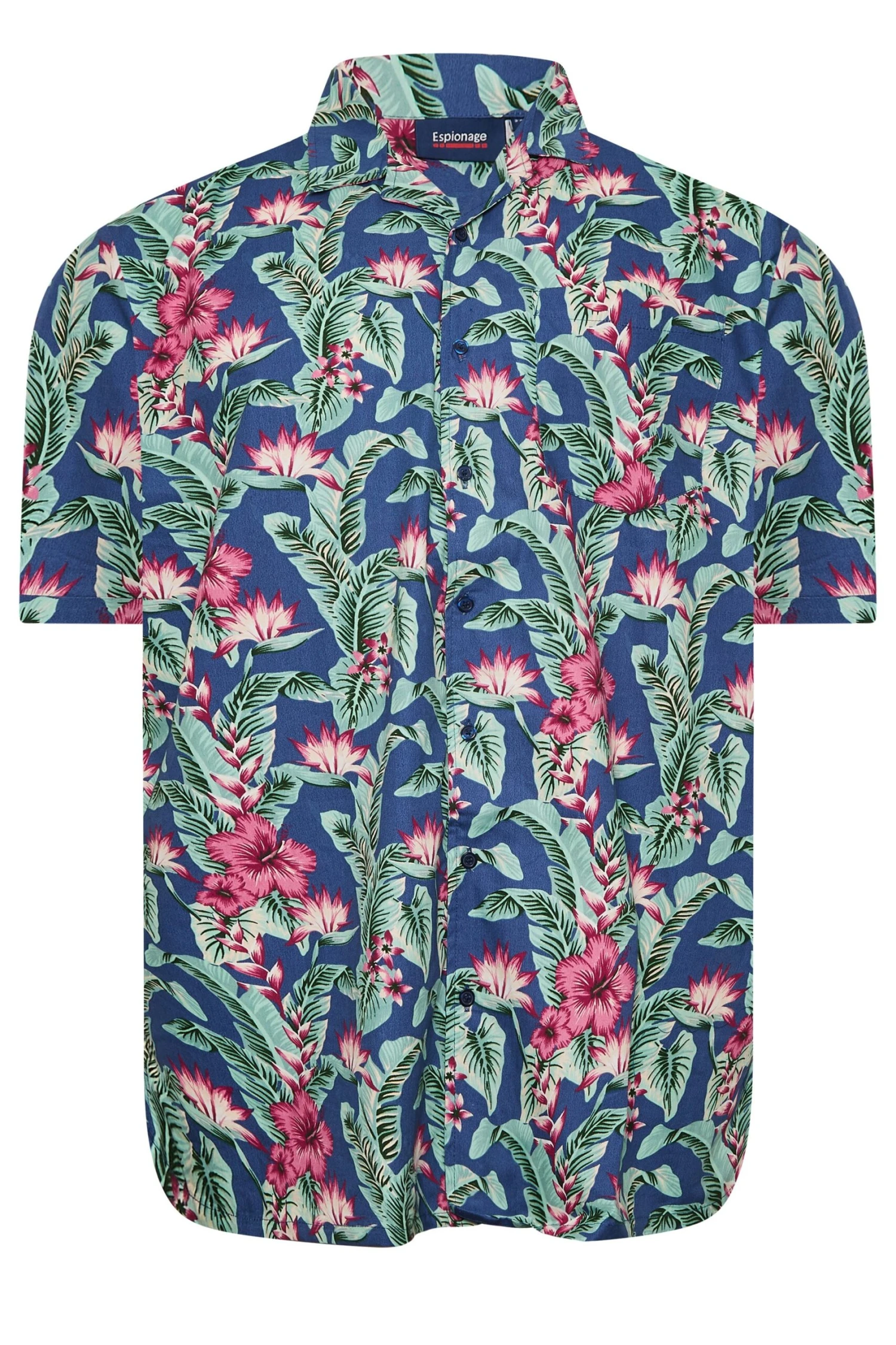 ESPIONAGE Big & Tall Navy Blue Hawaiian Shirt 3 ESPIONAGE Big & Tall Navy Blue Hawaiian Shirt - Image 3