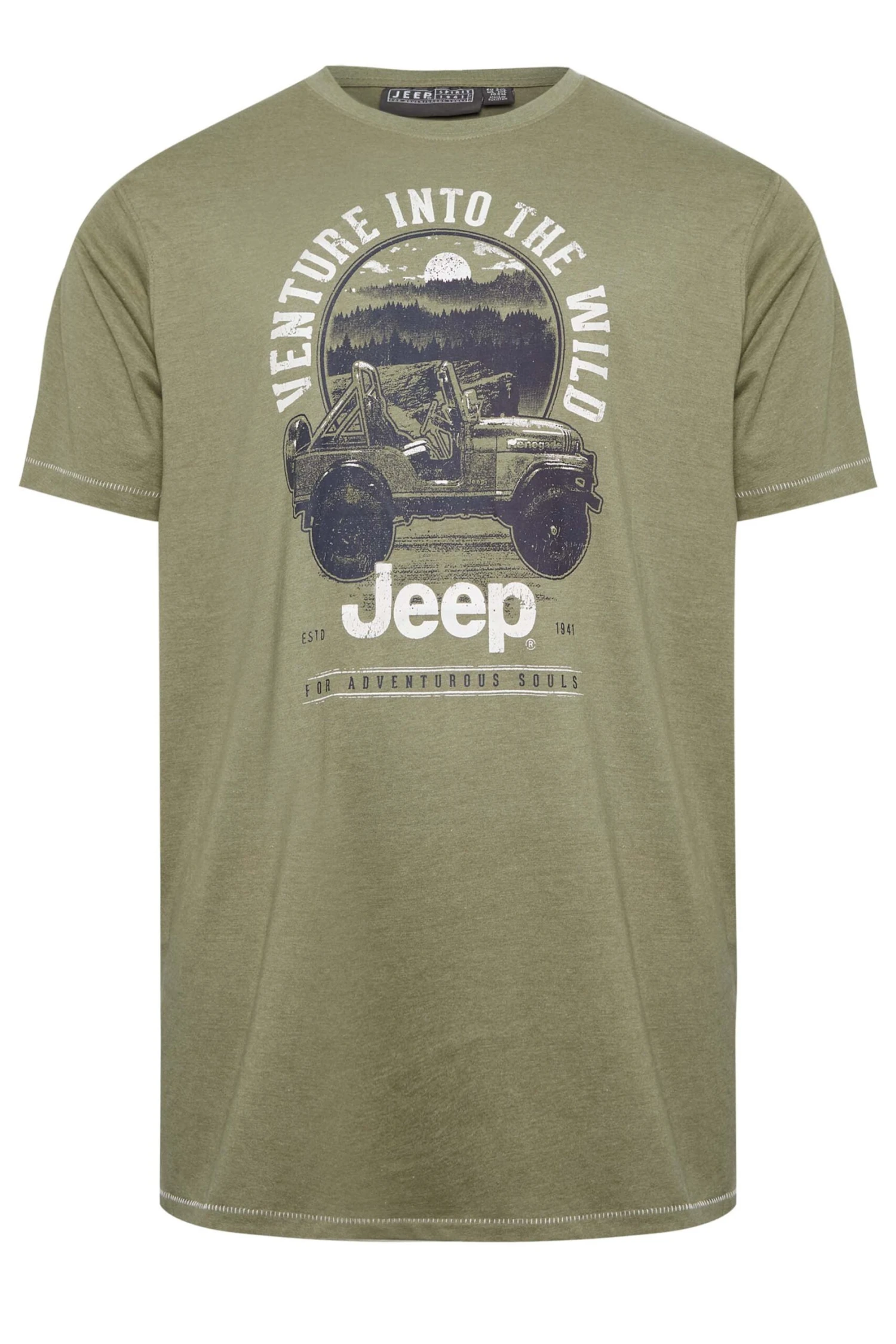 D555 Big & Tall Khaki Green Official Jeep Car Printed T-Shirt 3 D555 Big & Tall Khaki Green Official Jeep Car Printed T-Shirt - Image 3