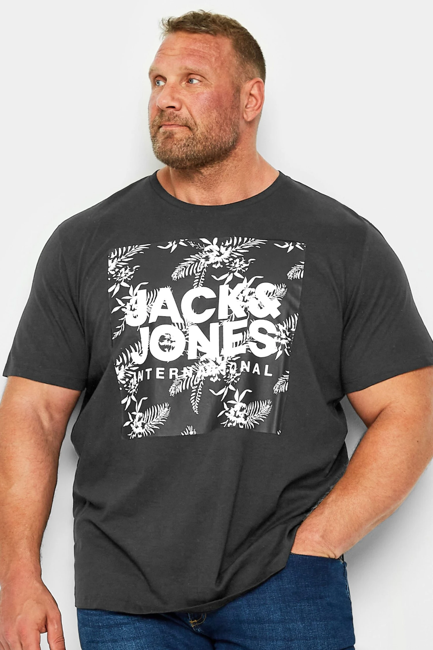 JACK & JONES Big & Tall Black Tropical Logo Print T-Shirt 1 JACK & JONES Big & Tall Black Tropical Logo Print T-Shirt