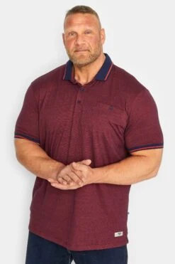 D555 Big & Tall Burgundy Red Stripe Pocket Polo Shirt