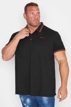 BEN SHERMAN Big & Tall Black Signature Tipped Polo Shirt