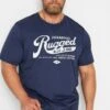 JACK & JONES Big & Tall Navy Blue 'Rugged' Slogan T-Shirt