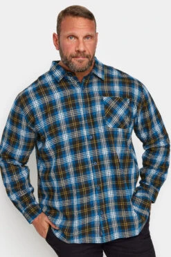 BadRhino Big & Tall Blue & Orange Brushed Cotton Check Long Sleeve Shirt