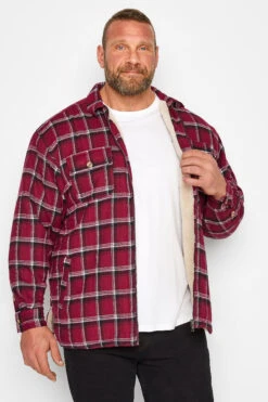 KAM Big & Tall Red Zip Through Sherpa Lined Check Shirt