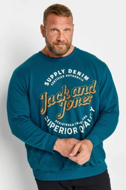 JACK & JONES Big & Tall Blue Logo Print Sweatshirt