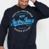 JACK & JONES Big & Tall Navy Blue & White Logo Print Sweatshirt