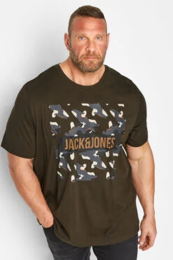 JACK & JONES Big & Tall Khaki Green Camo Logo T-Shirt
