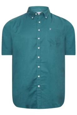 FARAH Big & Tall Teal Blue Short Sleeve Oxford Shirt -Menswear Mode Sales Store 638df8cf e85f 4c 207452 X