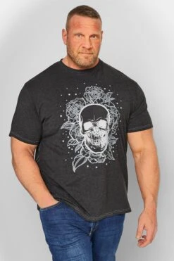 KAM Big & Tall Grey Skull Rose T-Shirt
