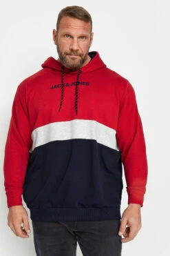 JACK & JONES Big & Tall Red Colour Block Hoodie
