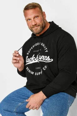 JACK & JONES Big & Tall Black Classic Logo Hoodie