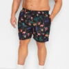 D555 Big & Tall Black Flamingo Swim Shorts