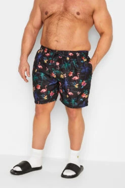 D555 Big & Tall Black Flamingo Swim Shorts