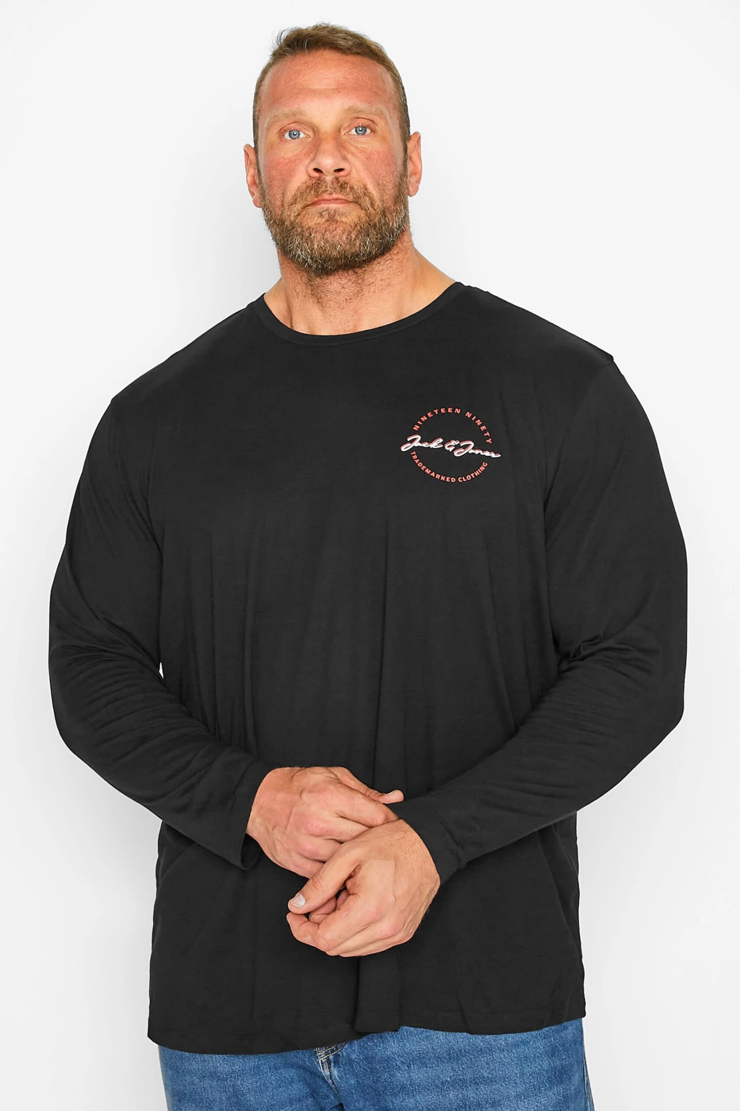 JACK & JONES Big & Tall Black Logo Long Sleeve T-Shirt 1 JACK & JONES Big & Tall Black Logo Long Sleeve T-Shirt