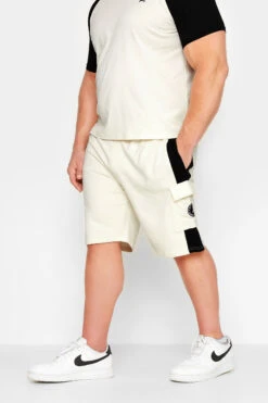 STUDIO A Big & Tall White Colour Block Cargo Jogger Shorts