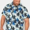 JACK & JONES Big & Tall Blue Palm Tree Print Short Sleeve Shirt