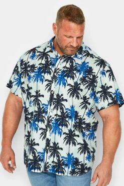 JACK & JONES Big & Tall Blue Palm Tree Print Short Sleeve Shirt