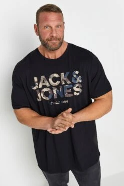 JACK & JONES Black Camo Logo Crew Neck T-Shirt