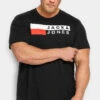 JACK & JONES Big & Tall Black & Red Stripe Logo Print T-Shirt