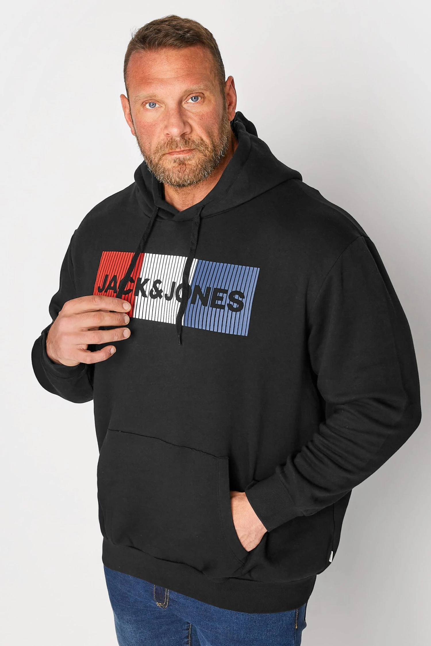 JACK & JONES Big & Tall Black Corp Logo Printed Hoodie 1 JACK & JONES Big & Tall Black Corp Logo Printed Hoodie