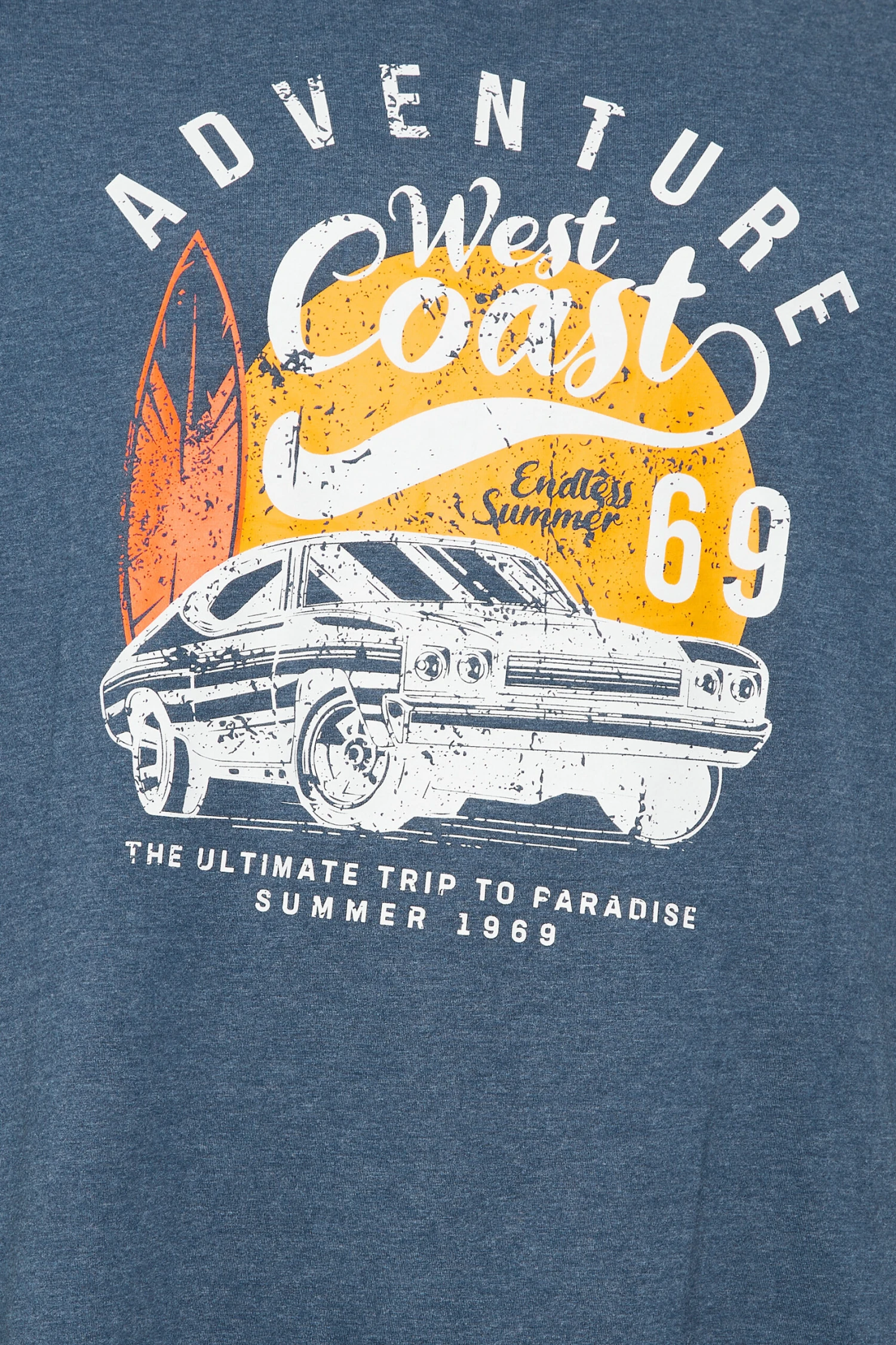 ED BAXTER Big & Tall Blue 'West Coast' Car Print T-Shirt 2 ED BAXTER Big & Tall Blue 'West Coast' Car Print T-Shirt - Image 2