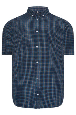 BadRhino Big & Tall Navy Blue & Yellow Short Sleeve Check Shirt 5 BadRhino Big & Tall Navy Blue & Yellow Short Sleeve Check Shirt -Menswear Mode Sales Store 73e7e660 2223 40 208028 X