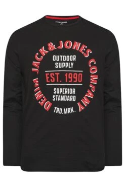 JACK & JONES Big & Tall Black Printed Long Sleeve T-Shirt -Menswear Mode Sales Store 7485e77a a6ca 41 207325 X