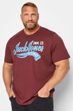 JACK & JONES Big & Tall Dark Red Logo Print T-Shirt