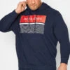 JACK & JONES Big & Tall Navy Blue Logo Stripe Hoodie