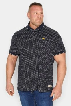 D555 Big & Tall Navy Blue & White Spot Polo Shirt
