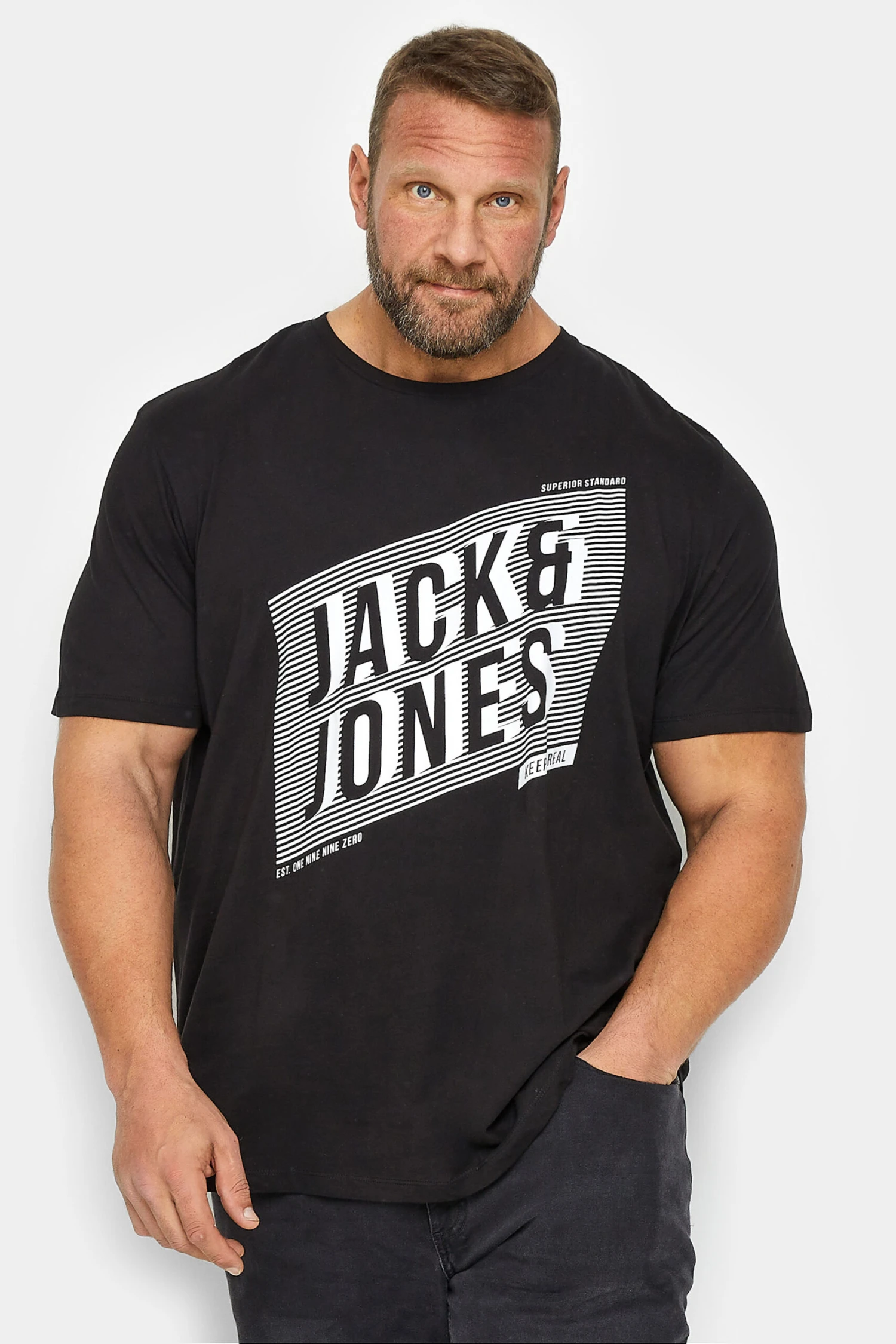 JACK & JONES Big & Tall Black Logo Printed T-Shirt 1 JACK & JONES Big & Tall Black Logo Printed T-Shirt