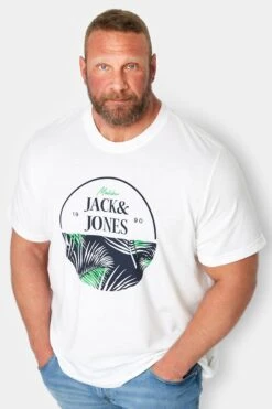 JACK & JONES Big & Tall White Logo Palm Leaf Print T-Shirt