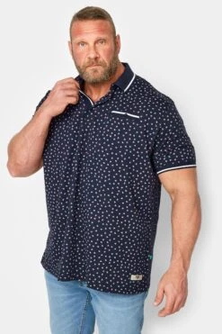 D555 Big & Tall Navy Blue Melon Print Polo Shirt