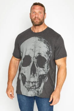 BadRhino Big & Tall Charcoal Grey Skull Print T-Shirt