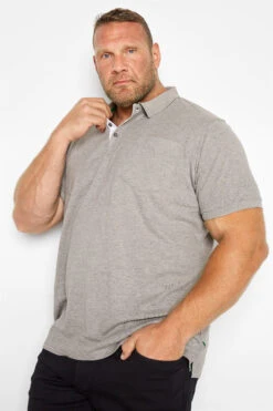 D555 Big & Tall Light Grey Marl Core Polo Shirt