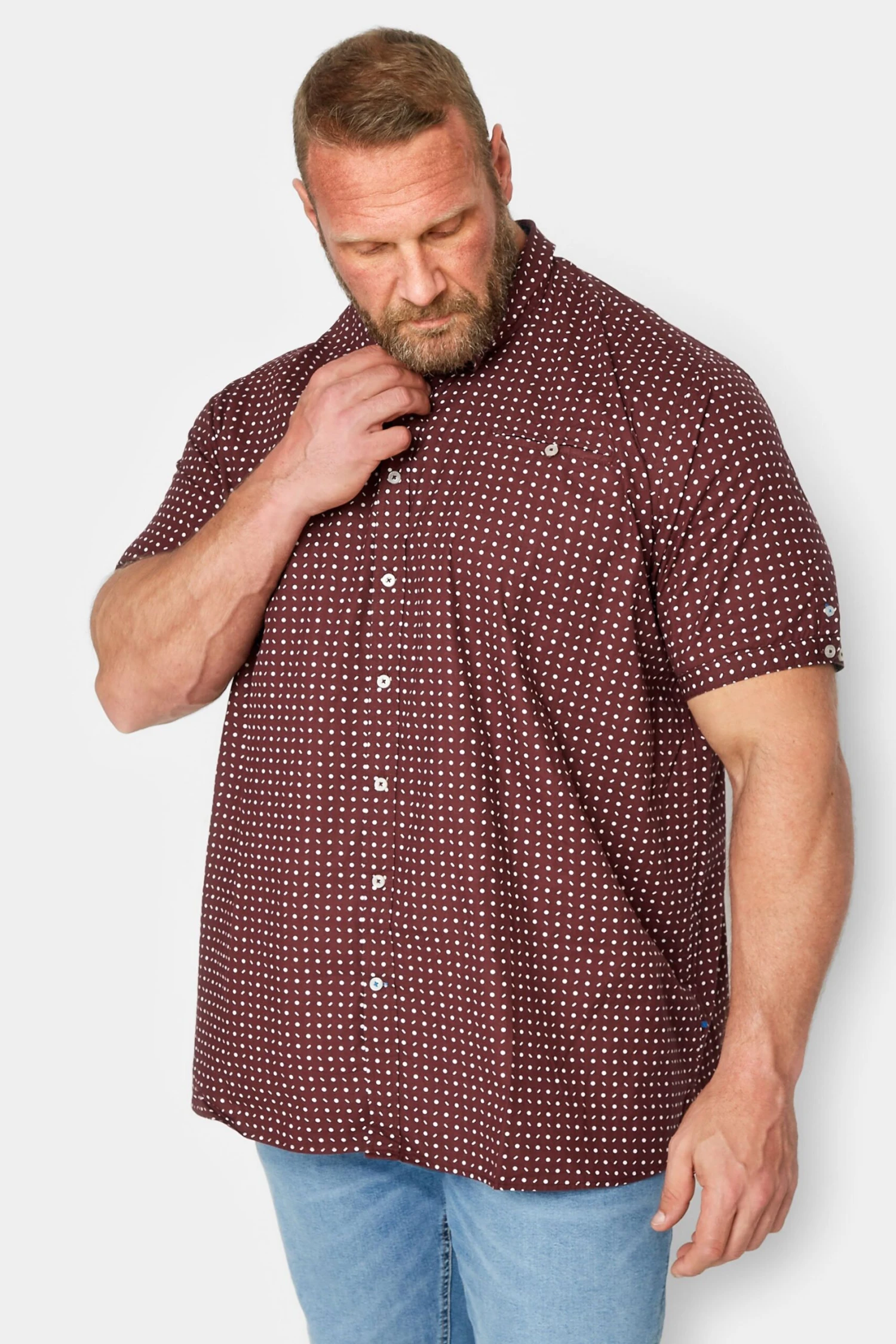 D555 Big & Tall Burgundy Red Spot Button Shirt 1 D555 Big & Tall Burgundy Red Spot Button Shirt
