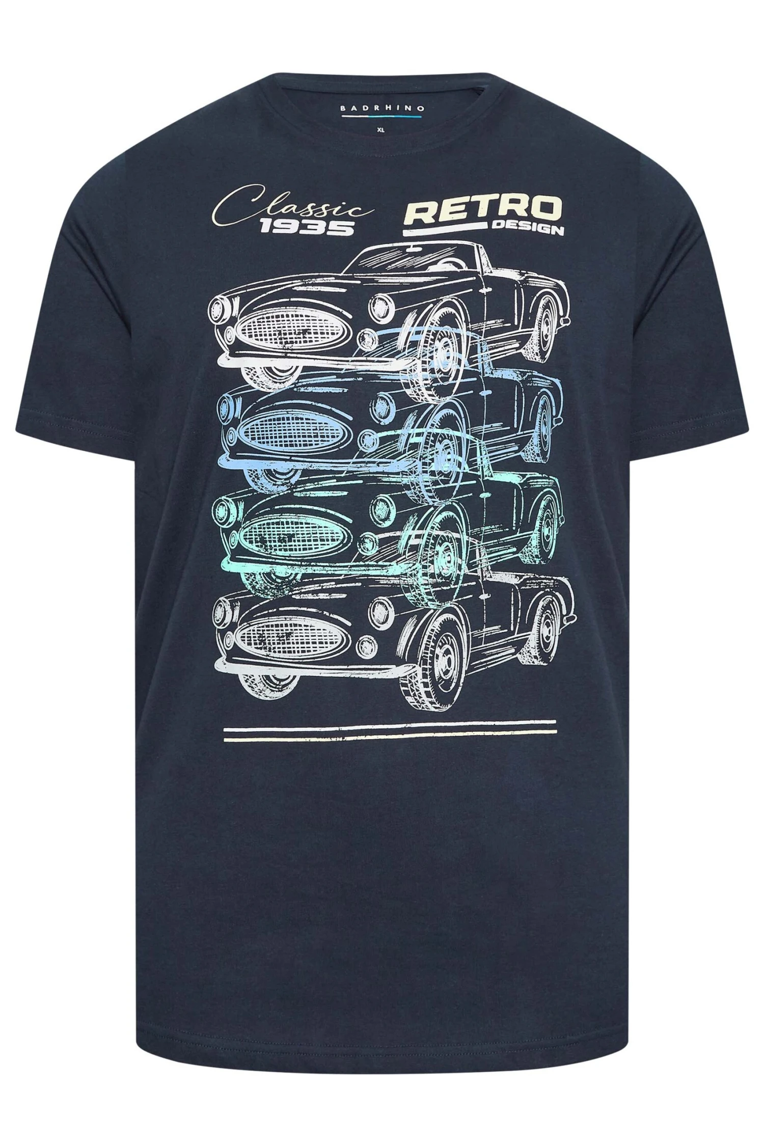 BadRhino Big & Tall Blue Retro Car Print T-Shirt 3 BadRhino Big & Tall Blue Retro Car Print T-Shirt - Image 3