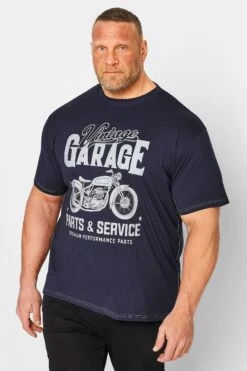 KAM Big & Tall Navy Blue Vintage Garage Motorcycle T-Shirt