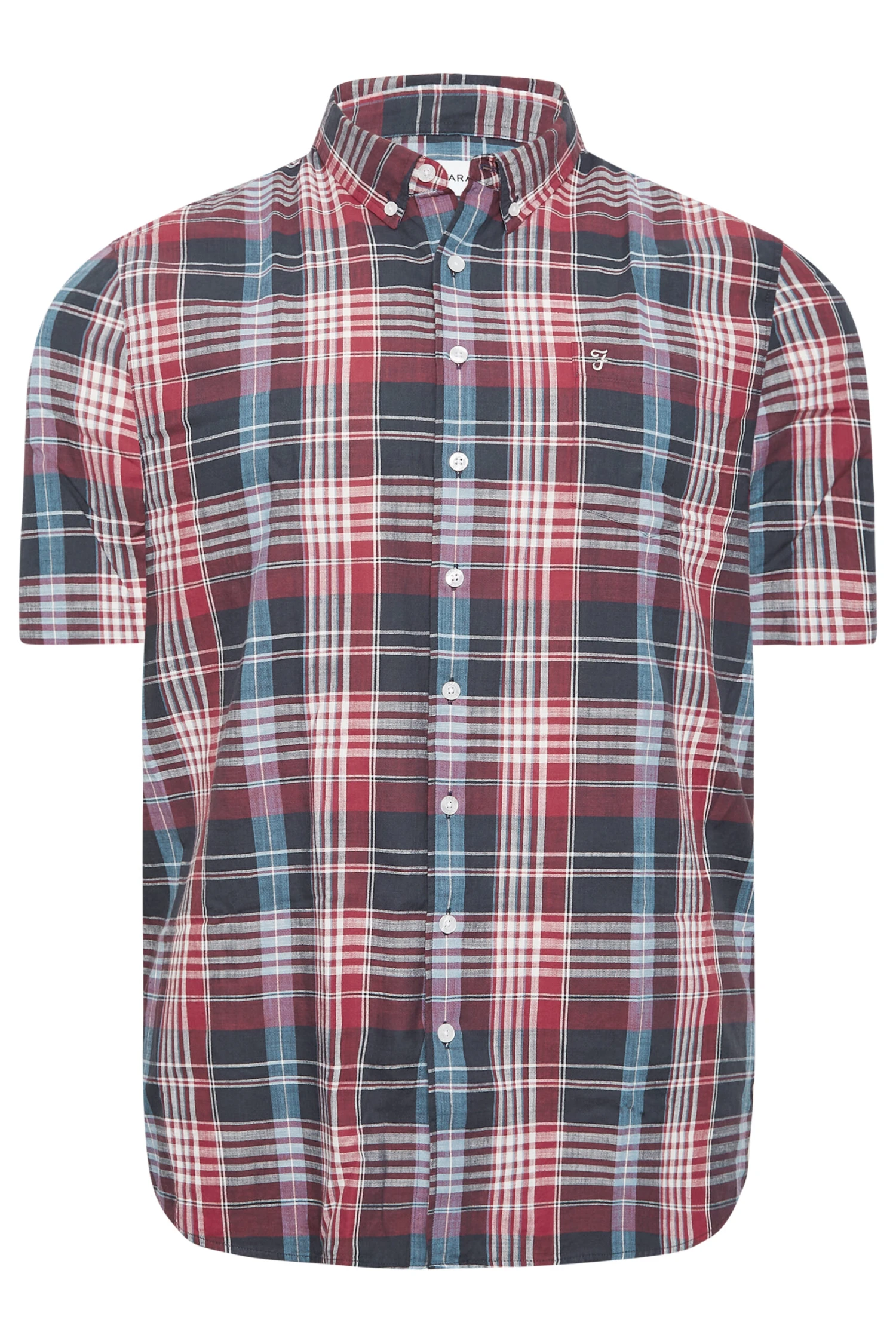FARAH Big & Tall Red & Blue Short Sleeve Check Shirt 3 FARAH Big & Tall Red & Blue Short Sleeve Check Shirt - Image 3