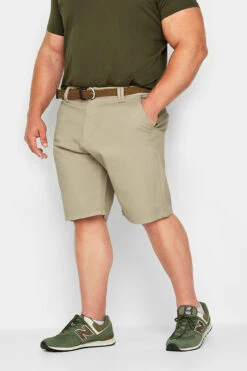 KAM Big & Tall Beige Brown Belted Chino Shorts