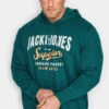 JACK & JONES Big & Tall Dark Green Printed Hoodie