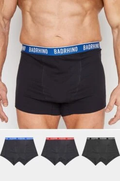 BadRhino Big & Tall 3 PACK Black Multicolour Waist Boxers