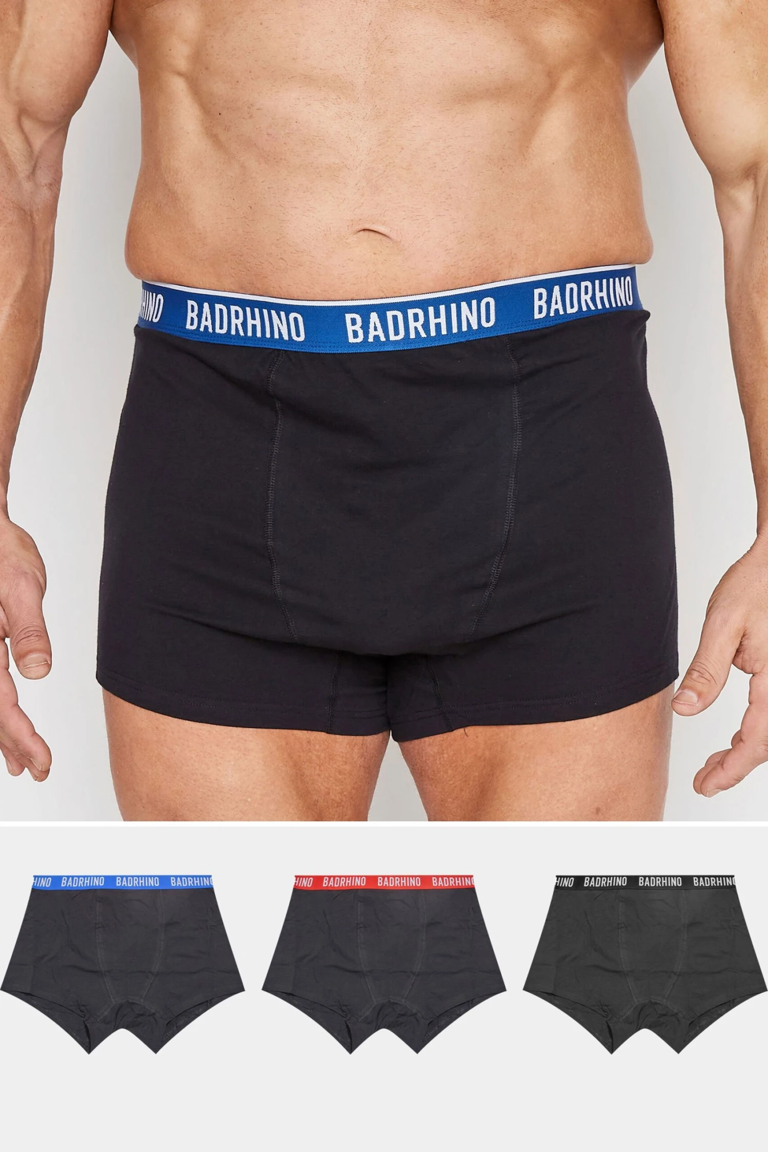 BadRhino Big & Tall 3 PACK Black Multicolour Waist Boxers 1 BadRhino Big & Tall 3 PACK Black Multicolour Waist Boxers