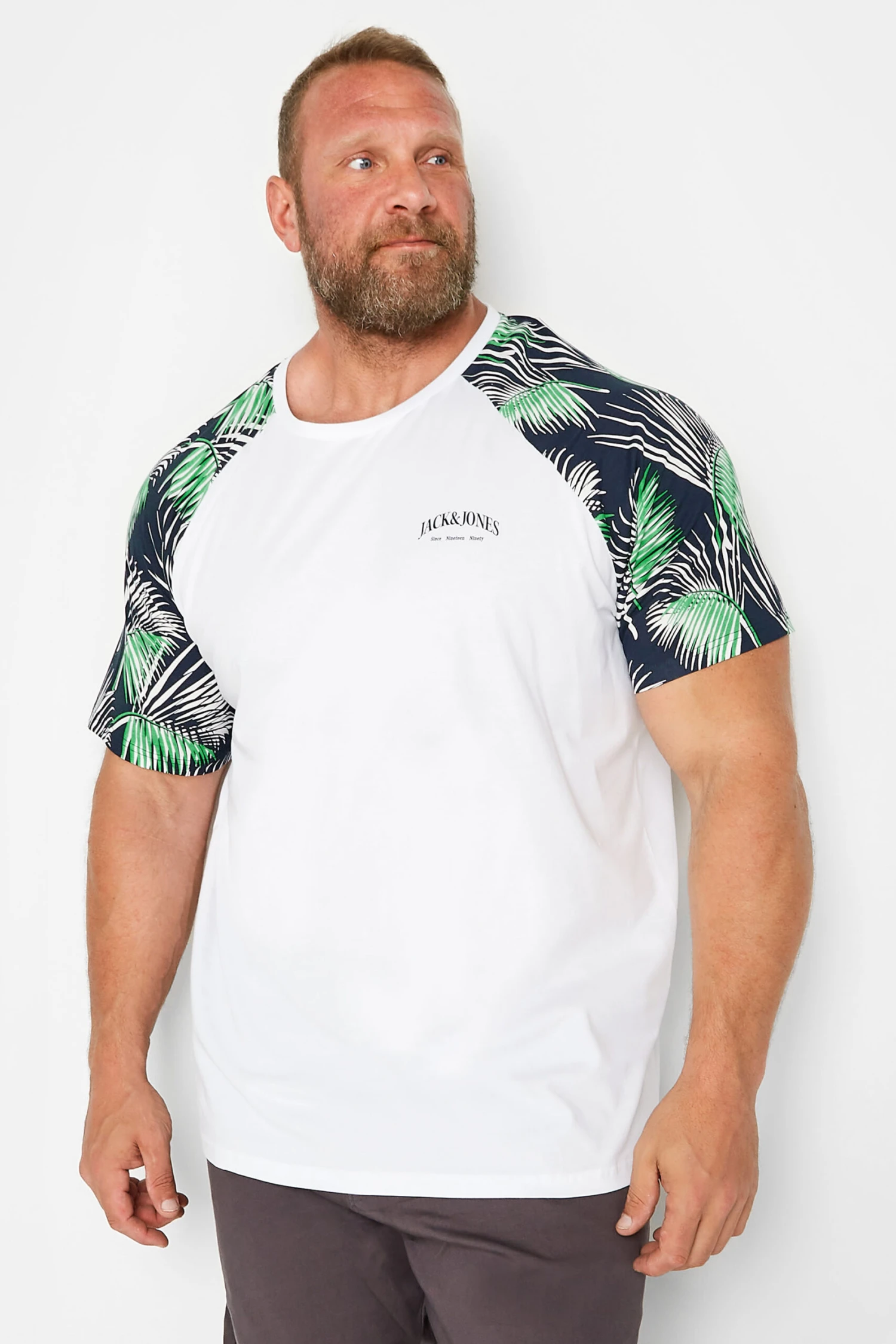 JACK & JONES Big & Tall White Contrast Sleeve T-Shirt 1 JACK & JONES Big & Tall White Contrast Sleeve T-Shirt