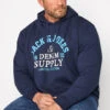 JACK & JONES Big & Tall Navy Blue Logo Sweat Hoodie